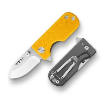 WESN The Microblade Folding Knife Mustard Titanium Handle D2 Plain Edge WESN01-6
