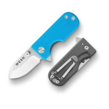 WESN The Microblade Folding Knife Sky Blue Titanium Handle D2 Plain Edge WESN01-61