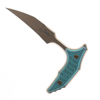 Microtech Bastinelli Bee Fixed Blade Marfione Select Antique Green Titanium Handle Bronze 440C Hawkbill Blade 218-13MS1