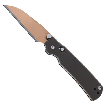 Sandrin Roma Folding Knife Dark Bronze Titanium Handle Tungsten Carbide Wharncliffe Plain Edge Bronze PVD Blade