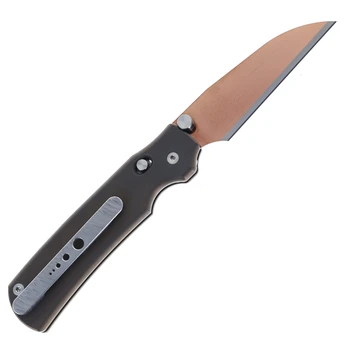 Sandrin Roma Folding Knife Dark Bronze Titanium Handle Tungsten Carbide Wharncliffe Plain Edge Bronze PVD Blade