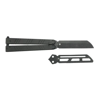 Kubey Ballistic EDC Balisong Black Titanium Handle  14C28N Blade Knife KU297C