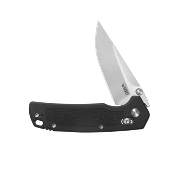 Kubey Geri Folding Knife Black G10 Handle 14C28N Clip Point Plain Edge Satin Finish KU464A