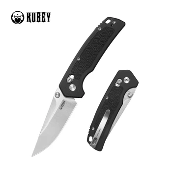 Kubey Geri Folding Knife Black G10 Handle 14C28N Clip Point Plain Edge Satin Finish KU464A