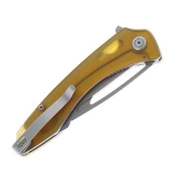 Kubey Merced Folding Knife Amber Ultem Handle AUS-10 Drop Point Plain Edge Beadblast Finish KU345I