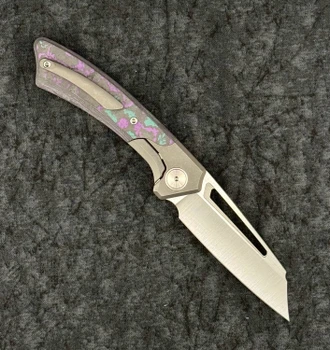 Gecko Customz Pictus Reg V2 Folding Knife Blackwashed Titanium & Jazzy Camo Carbon Handle Satin S90V Blade