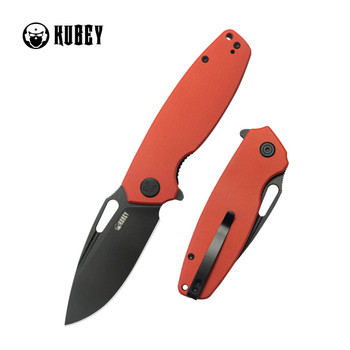 Kubey Tityus Linerlock Folding Knife Red G10 Handle 14C28N Drop Point Plain Edge Blackwash Finish KU322Y