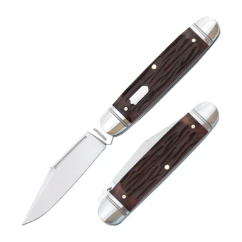 RoseCraft Birchfield Camp Slip Joint Jack Brown Jigged Bone 14C28N Stainless Steel Blade RCT034-BJB