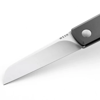 WESN The Samla Folding Knife Gray Titanium Handle 12C27 Sheepsfoot Plain Edge Satin Finish WESN14-1