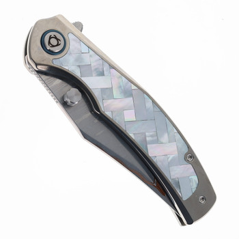 SixLeaf Folding Knife Mother of Pearl Titanium Handle Damascus Plain Edge SL-101-Damascus