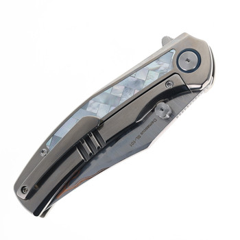 SixLeaf Folding Knife Mother of Pearl Titanium Handle Damascus Plain Edge SL-101-Damascus