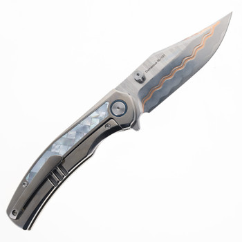 SixLeaf Folding Knife Mother of Pearl Titanium Handle Damascus Plain Edge SL-101-Damascus