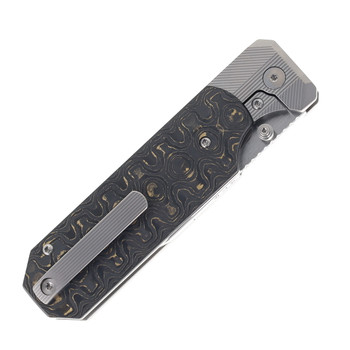 Knife Standards RR Standard Frame Lock Folding Knife Gold Carbon Fiber Inlay Titanium Handle Belt Satin Magnacut Blade