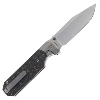 Knife Standards RR Standard Frame Lock Folding Knife Gold Carbon Fiber Inlay Titanium Handle Belt Satin Magnacut Blade