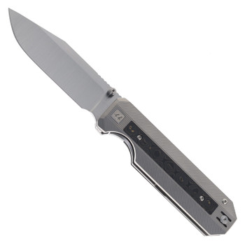 Knife Standards RR Standard Frame Lock Folding Knife Gold Carbon Fiber Inlay Titanium Handle Belt Satin Magnacut Blade