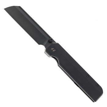 Knife Standards RR Station Frame Lock Folding Knife Blackout Stonemilled Titanium Handle Vanax Superclean DLC Belt Satin Blade