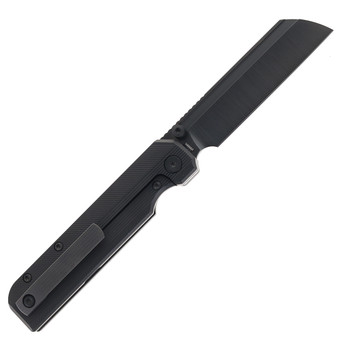Knife Standards RR Station Frame Lock Folding Knife Blackout Stonemilled Titanium Handle Vanax Superclean DLC Belt Satin Blade