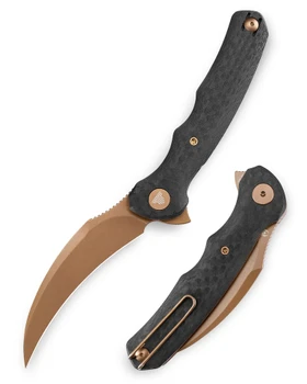 Trivisa  Folding Knife Black Carbon Fiber/G10 Handle 14C28N Plain Edge Rose Gold Finish Lacerta-CG