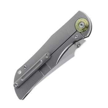 (Stain on Blade) Open Box/Returned TwoSun Folding Knife Gray Titanium Handle Satin M390 Plain Edge TS269-M390-Satin