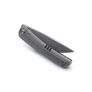 (Open Box) Returned Miguron Akri Folding Knife Front Flipper Sandblasted Gray Titanium Handle M390 Blade Steel