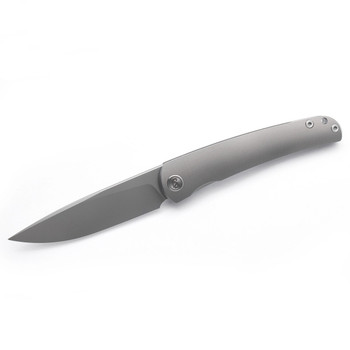 (Open Box) Returned Miguron Akri Folding Knife Front Flipper Sandblasted Gray Titanium Handle M390 Blade Steel