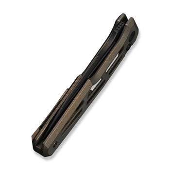 WE Dressytak Folding Knife Skeletonized Bronze Titanium Handle M390 Plain Edge Black Stonewash Finish WE25059B-1