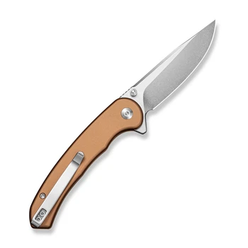 Sencut Ingot Folding Knife Coyote Brown Aluminum Handle D2 Plain Edge Stonewash Finish S25102-1