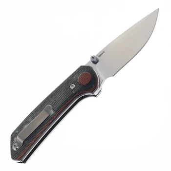 Reate PL-XT Folding Knife Black/Red Micarta Handle Nitro-V Drop Point Plain Edge Satin Finish