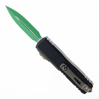 Microtech UTX-85 Gen IV Automatic Knife Jedi Master Black Aluminum Handle D/E M390MK Green Blade 12324-1JM