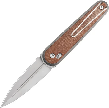 SRM Knives Twin 251MB Folding Knife Brown Micarta Handle N690 Dagger Plain Edge Satin Finish SRM251-MBMN