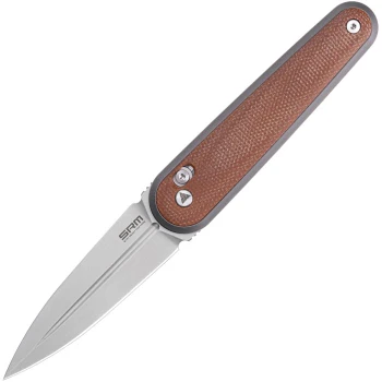 SRM Knives Twin 251MB Folding Knife Brown Micarta Handle N690 Dagger Plain Edge Satin Finish SRM251-MBMN