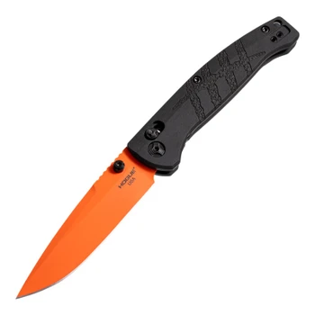 Hogue Mysto Folding Knife Black Diamond Richlite Handle Magnacut Drop Point Plain Edge Orange Cerakote Finish 24414