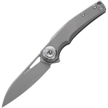 Dreamtech Button Lock Folding Knife Gray Titanium Handle 14C28N Sheepsfoot Plain Edge Beadblast Finish DTK4130TG
