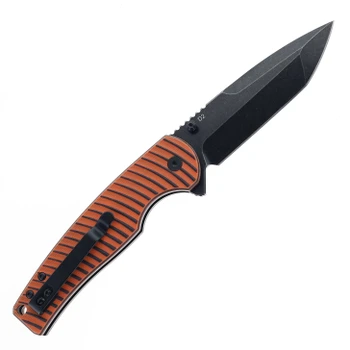 Klaken Folding Knife Orange G10 Handle D2 Plain Edge Black Stonewash Finish J392-Riftline-Black-ORG