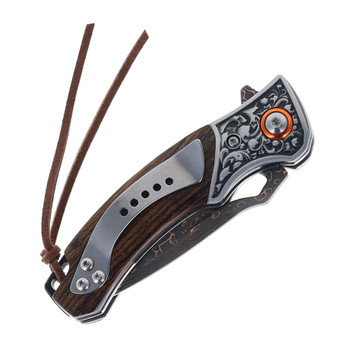 Klaken Folding Knife Ebony Wood Handle Damascus Plain Edge J390-Tidekin-Ebony
