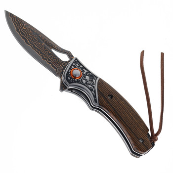 Klaken Folding Knife Ebony Wood Handle Damascus Plain Edge J390-Tidekin-Ebony