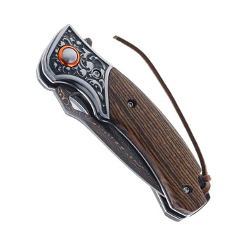 Klaken Folding Knife Ebony Wood Handle Damascus Plain Edge J390-Tidekin-Ebony