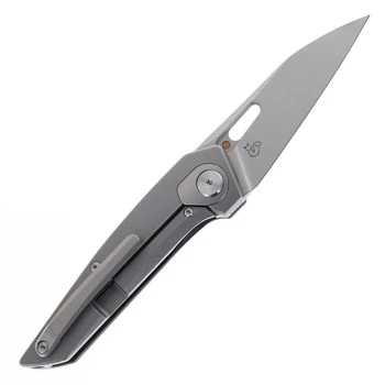 Bestech VK-Void Folding Knife White Beadblast/Stonewash Titanium Carbon Fiber Handle Elmax Wharncliffe Plain Edge Stonewash Finish BT2305B