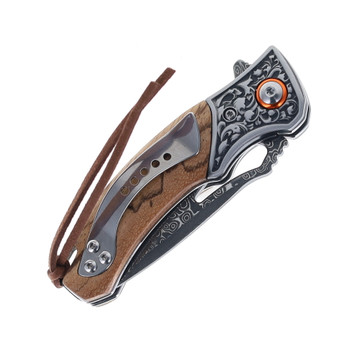 Klaken Folding Knife Zebra Wood Handle Damascus Plain Edge J390-Tidekin-Zebra