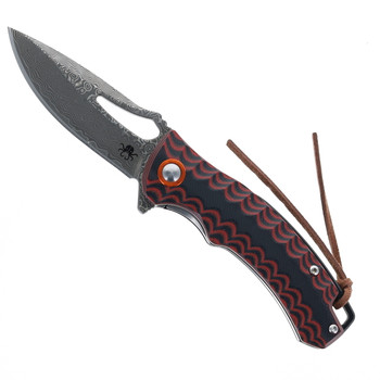 Klaken Folding Knife Black/Red G10 Handle Damascus Plain Edge J390-Tidekin-Black-Red