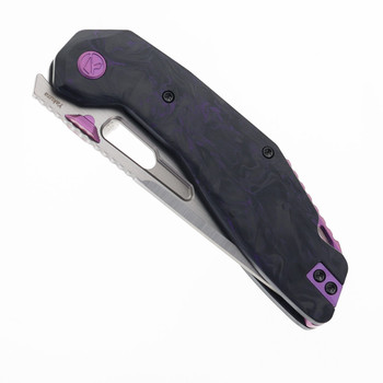 (Stiff Detent) Open Box/Returned Ketuo Yakuza Folding Knife Purple Carbon Fiber Handle 154CM Plain Edge Satin Finish