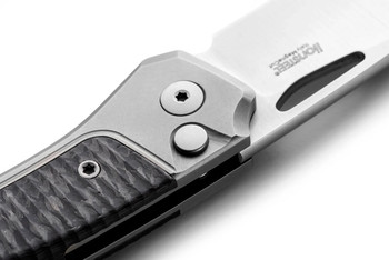(Button Stick) Open Box/Returned Lion Steel Twain Folding Knife Gray Titanium/Carbon Fiber Handle Magnacut Plain Edge Satin Finish