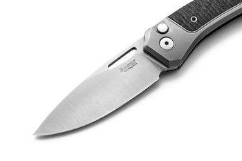 (Button Stick) Open Box/Returned Lion Steel Twain Folding Knife Gray Titanium/Carbon Fiber Handle Magnacut Plain Edge Satin Finish