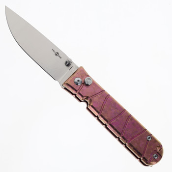 TwoSun Folding Knife Pink Chrystialized Titanium Handle M390 Plain Edge Satin Finish TS409-M390-Crystallized-Purple