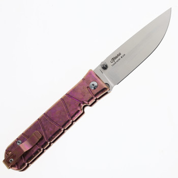 TwoSun Folding Knife Pink Chrystialized Titanium Handle M390 Plain Edge Satin Finish TS409-M390-Crystallized-Purple