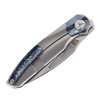 TwoSun Folding Knife Titanium/Timascus Handle M390 Plain Edge TS341-M390-Timascus