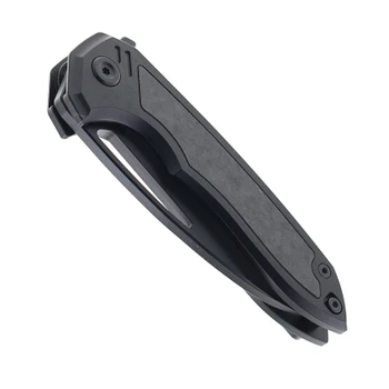 Klaken Folding Knife Titanium/Carbon Fiber Handle M390 Plain Edge B08-Ragna-Black