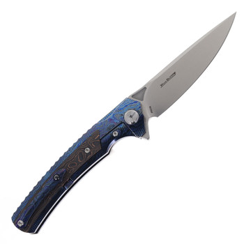 TwoSun Folding Knife  Zirconium Damascus/Carbon Fiber Handle M390 Drop Point Plain Edge Stonewash Finish TS81-Zircuti-Copper