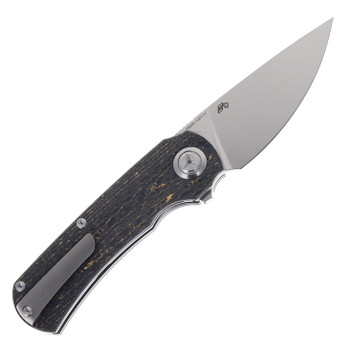 TwoSun Folding Knife Titanium/Gold Carbon Fiber Handle YJ01-V1 Drop Point Plain Edge Stonewash Finish TS243-YJ01-V1-SW-GOLD-CF