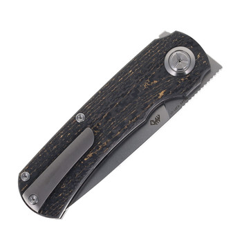 TwoSun Folding Knife Titanium/Gold Carbon Fiber Handle YJ01-V1 Drop Point Plain Edge Stonewash Finish TS243-YJ01-V1-SW-GOLD-CF